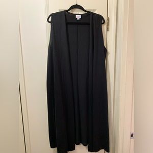 LuLaRoe Joy L women’s sleeveless long cardigan BLACK with lower side slits NWOT